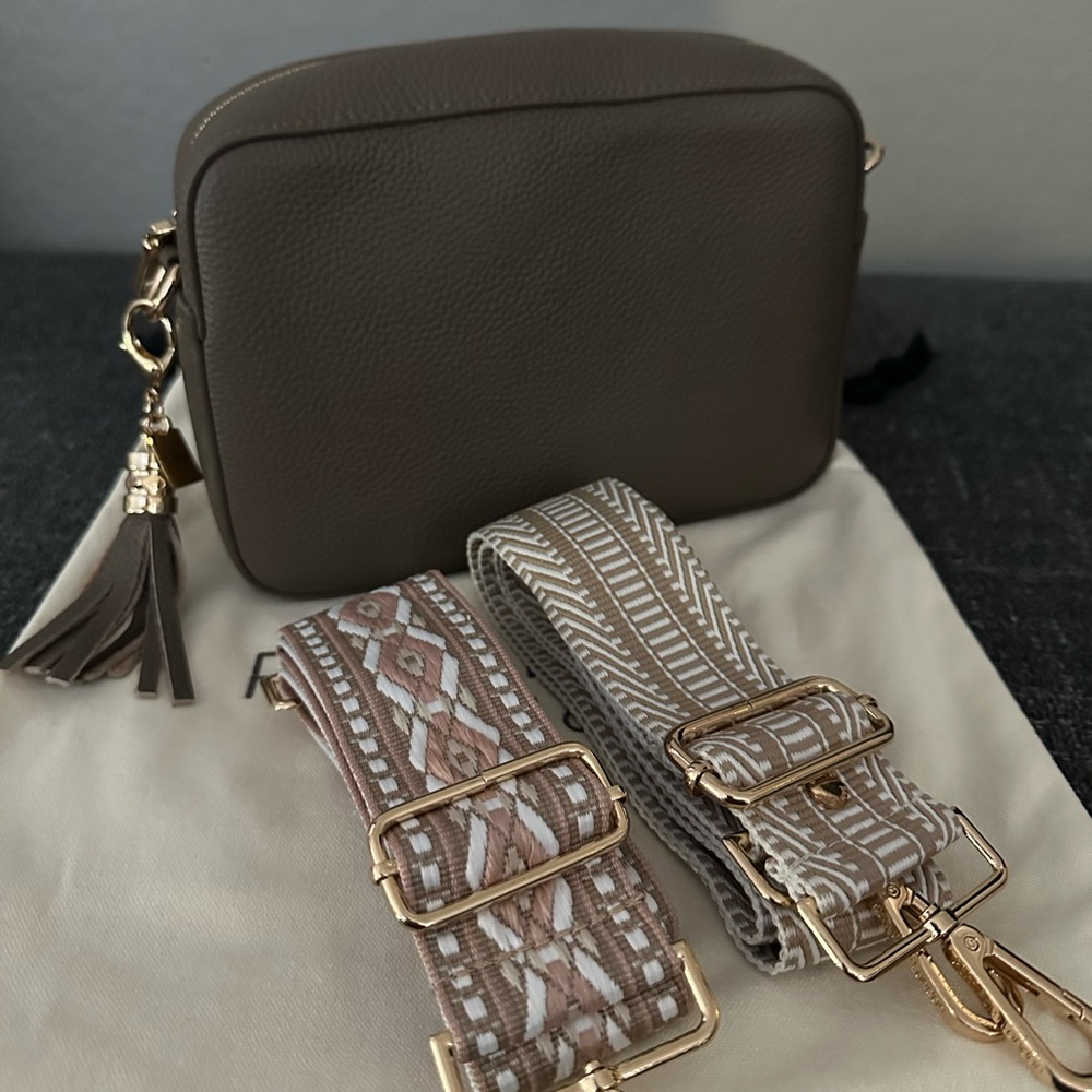 Elegant Taupe Crossbody Bag with Interchangeable Straps